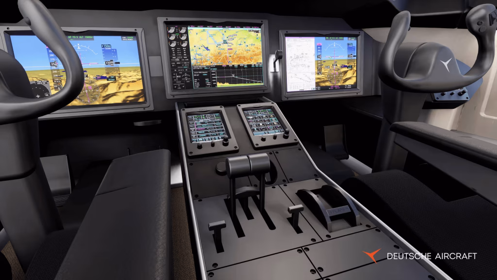 Deutsche Aircraft D328eco cockpit equipped with Garmin G5000 flight deck