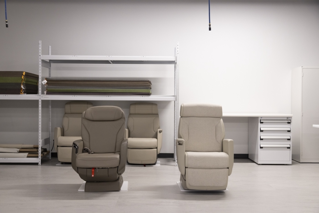 Business aircraft mockup inside Bombardier Innovation facility